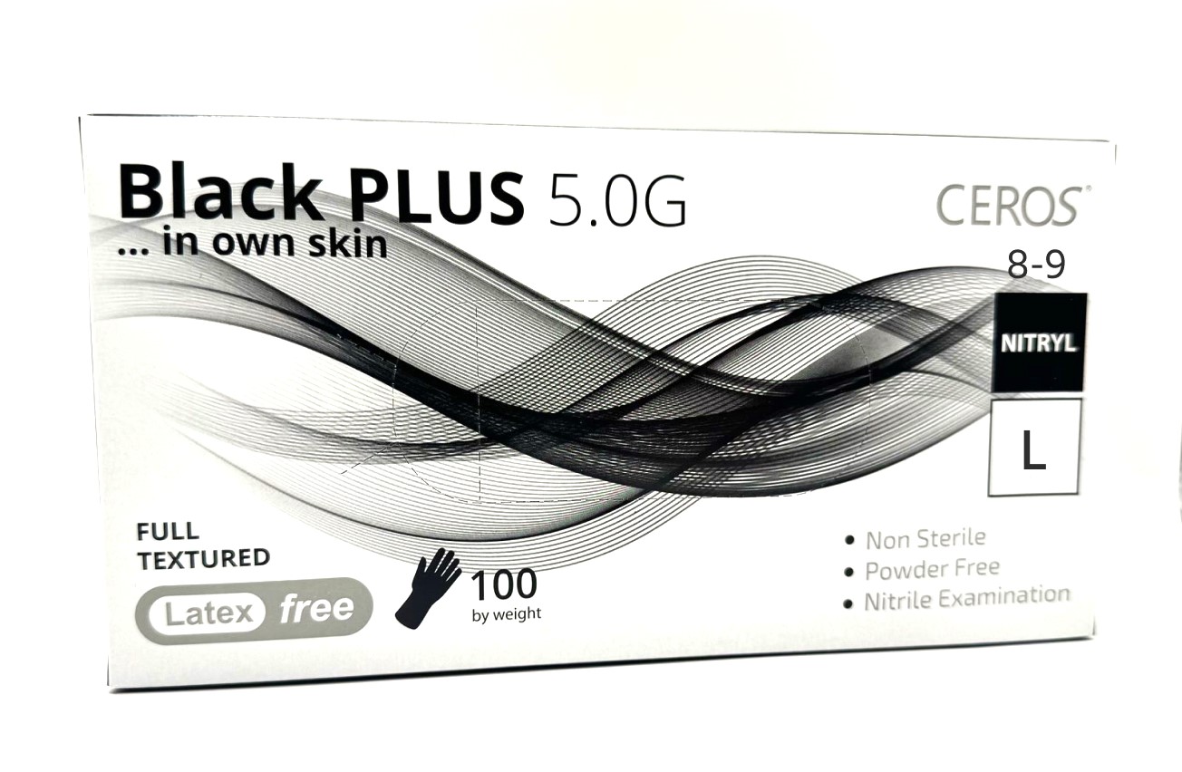 Рукавички нітрилові оглядові нестерильні неприпудрені CEROS® Black PLUS 5.0G
